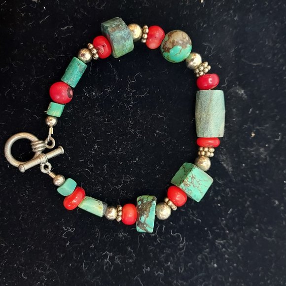 Two faux turquoise & coral Bracelets - Picture 7 of 12